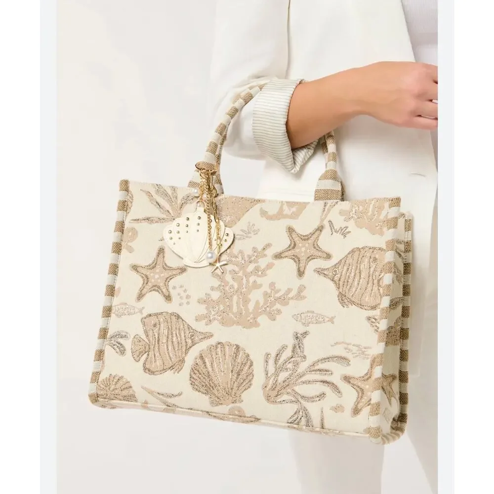 Shiraleah Coastal Jacquard Tote Handbag Purse New